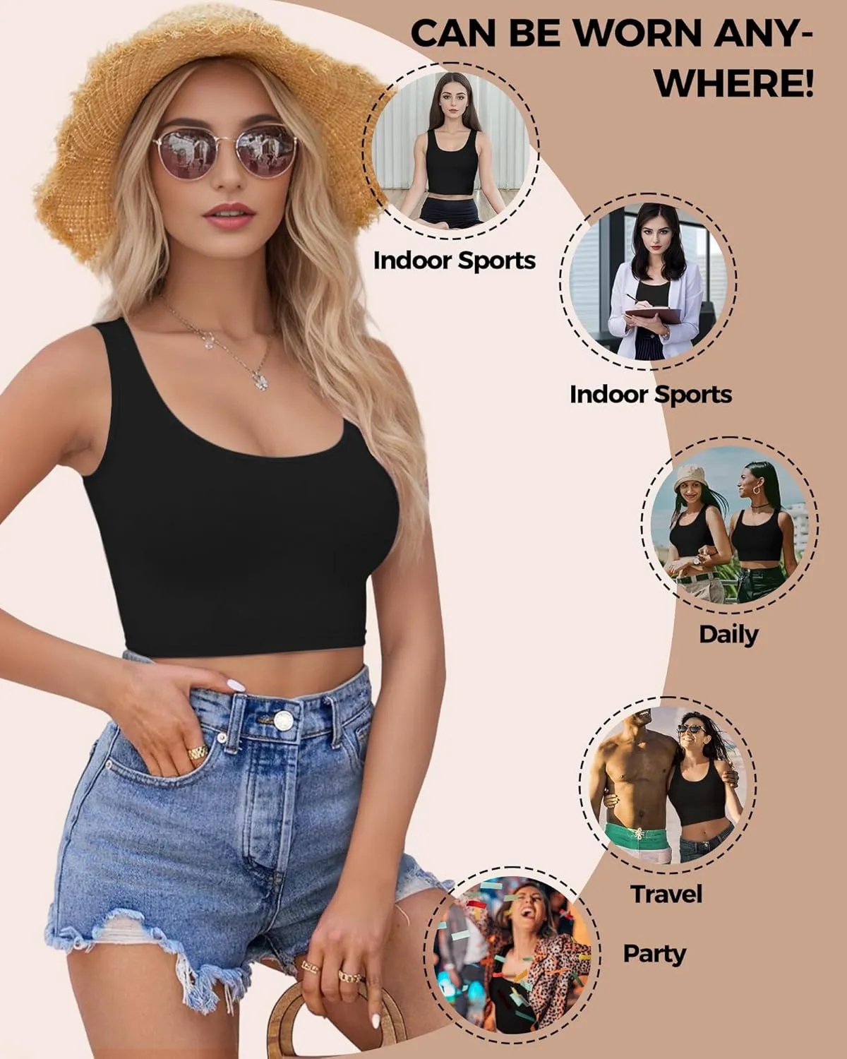 1-3Pcs Crop Tops for Women, U Neck Sleeveless Tank Tops, Basic Cropped Racerback Going Out Tops Athletic Sports Shirts