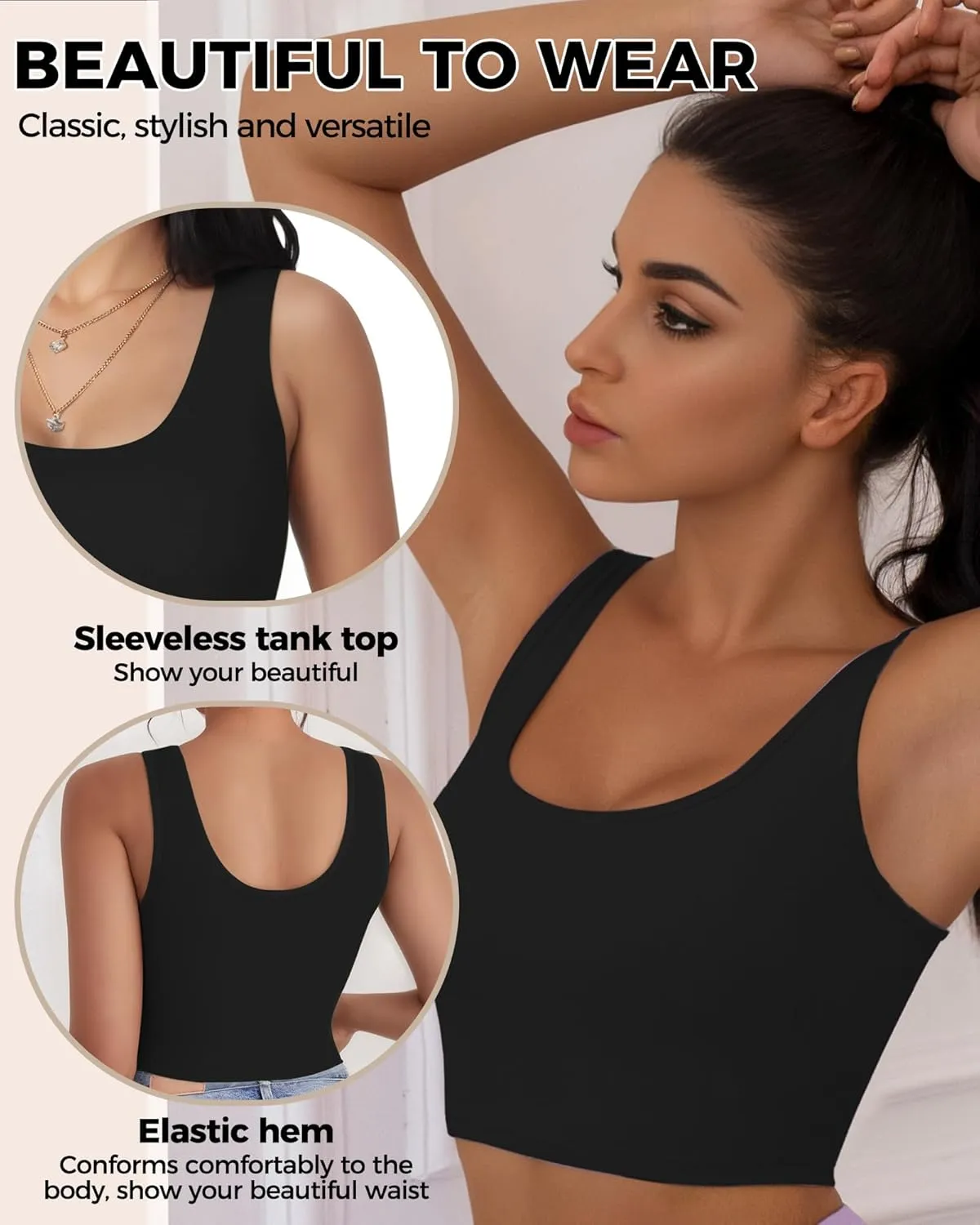 1-3Pcs Crop Tops for Women, U Neck Sleeveless Tank Tops, Basic Cropped Racerback Going Out Tops Athletic Sports Shirts