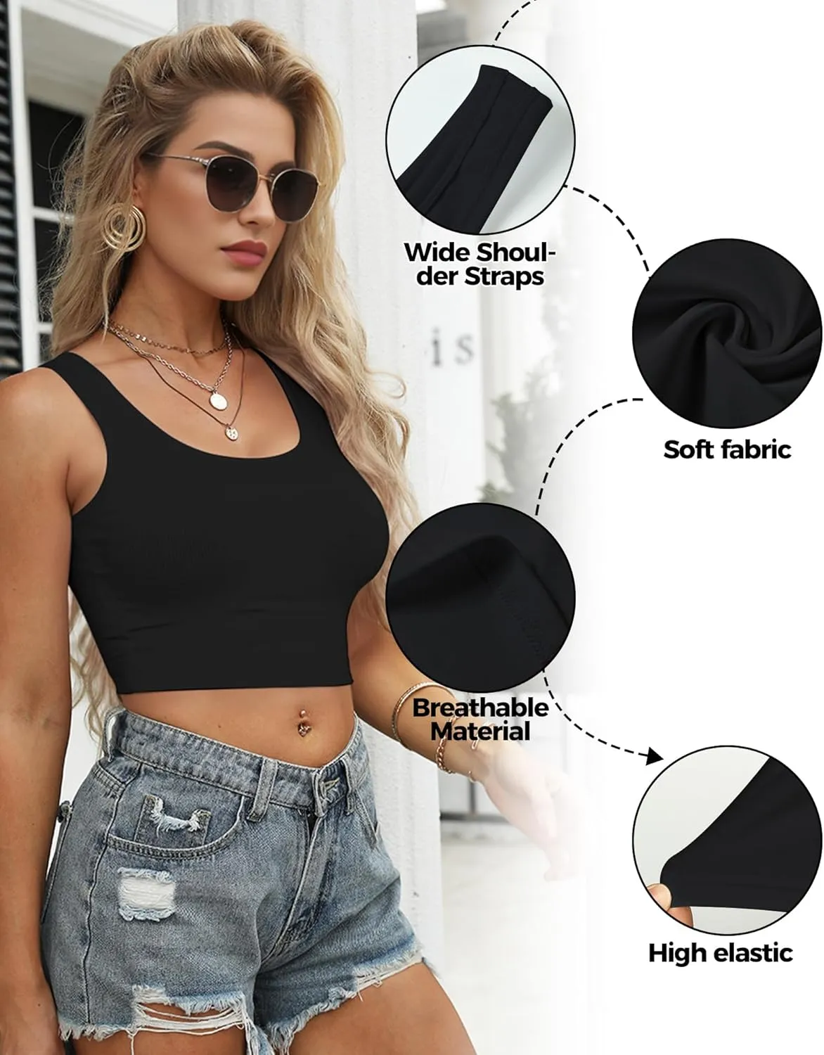 1-3Pcs Crop Tops for Women, U Neck Sleeveless Tank Tops, Basic Cropped Racerback Going Out Tops Athletic Sports Shirts