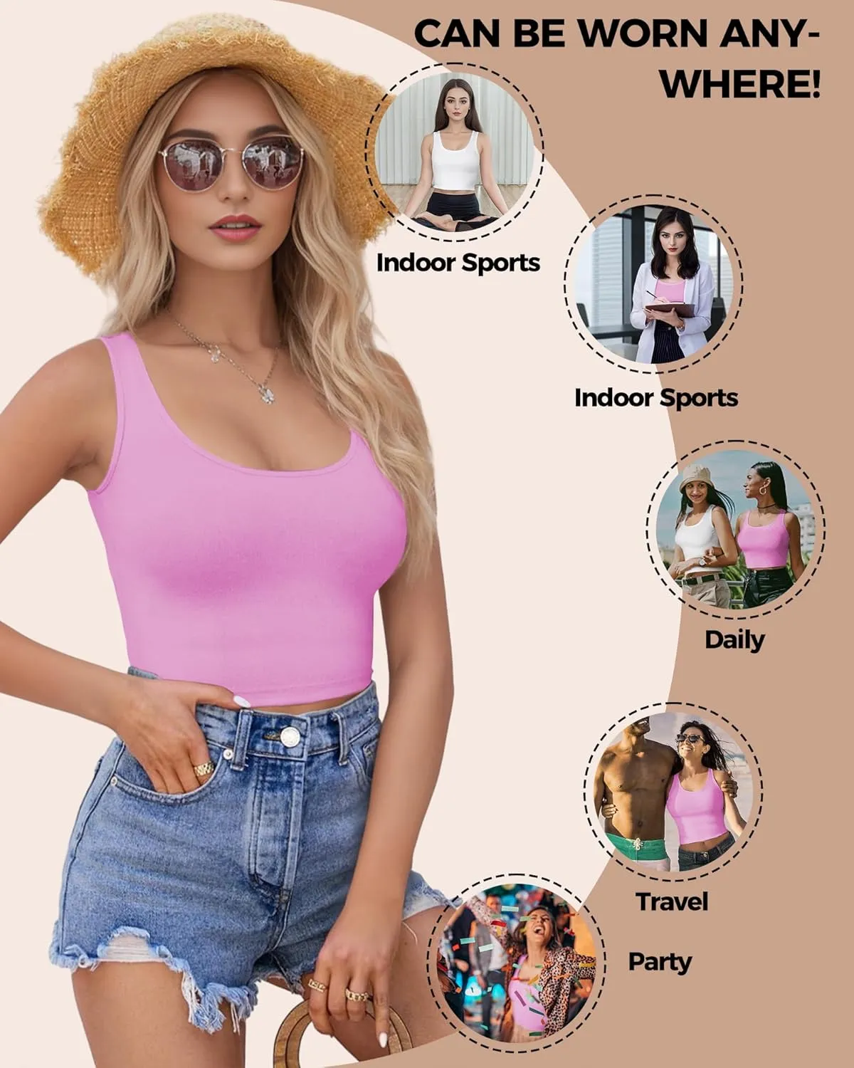 2-3Pcs Tank Tops for Women, U Neck Sleeveless Crop Tops, Basic Cropped Racerback Going Out Tops Athletic Sports Shirts