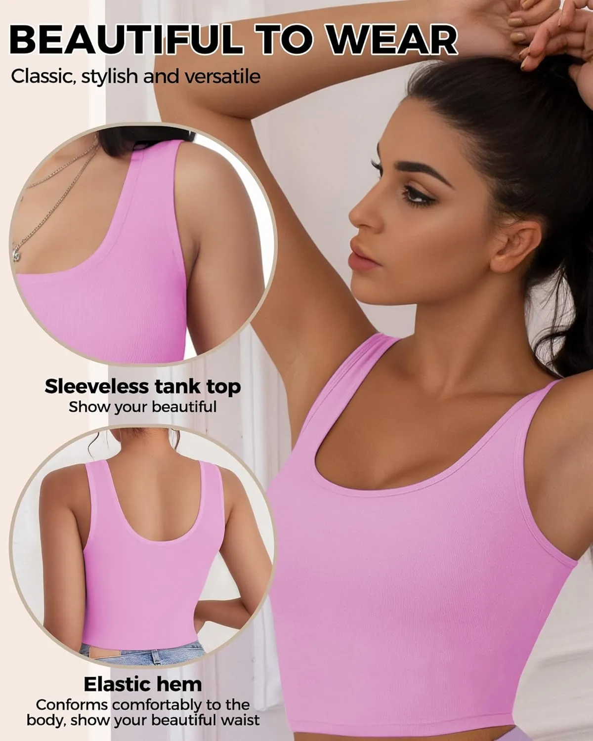2-3Pcs Tank Tops for Women, U Neck Sleeveless Crop Tops, Basic Cropped Racerback Going Out Tops Athletic Sports Shirts