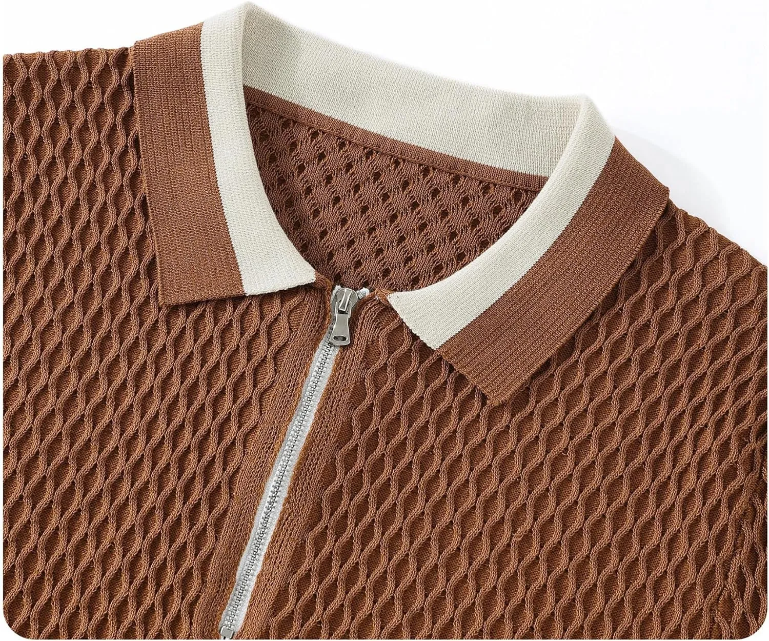 2025 Men's Casual V Neck Knitted Polo Shirt Slim-Fit Cotton Pique Solid Color Short Sleeve Shirt