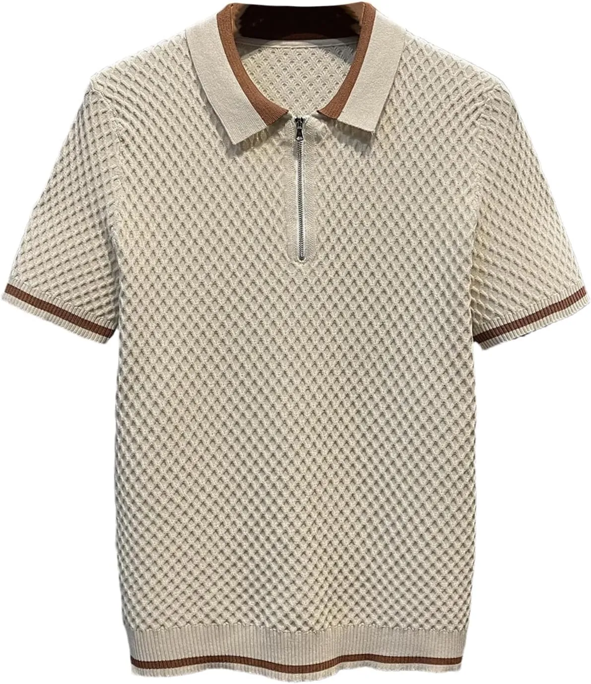 2025 Men's Casual V Neck Knitted Polo Shirt Slim-Fit Cotton Pique Solid Color Short Sleeve Shirt