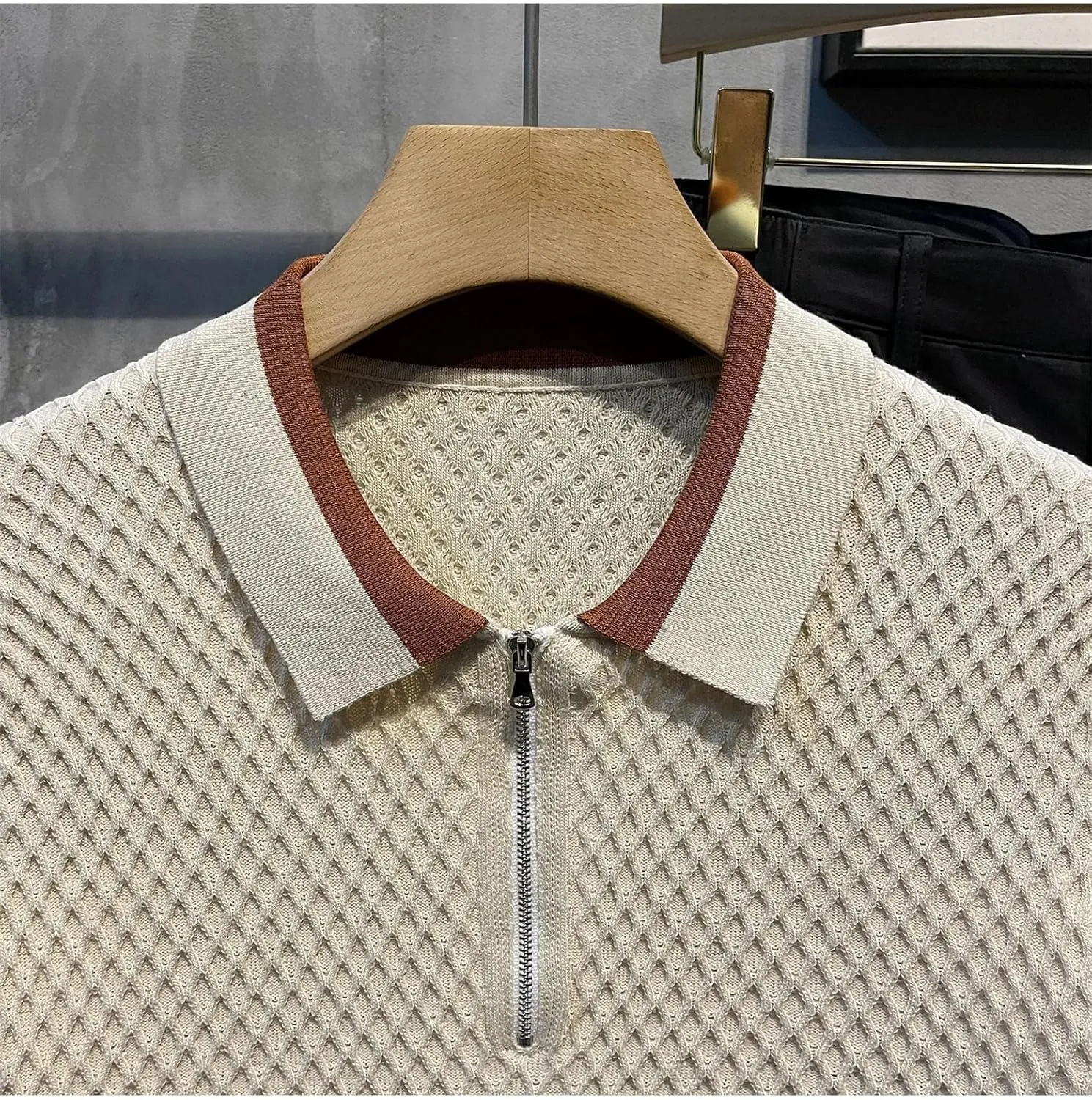 2025 Men's Casual V Neck Knitted Polo Shirt Slim-Fit Cotton Pique Solid Color Short Sleeve Shirt
