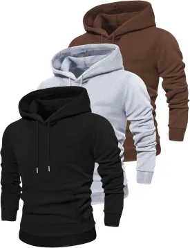 3-Pack Men's Spring And Autumn Thin Long-Sleeved Pocket Hooded Sweatshirts Casual Sports Tops (US, Alpha, XX-Large, Regular, Regular, black   gray   coffee)