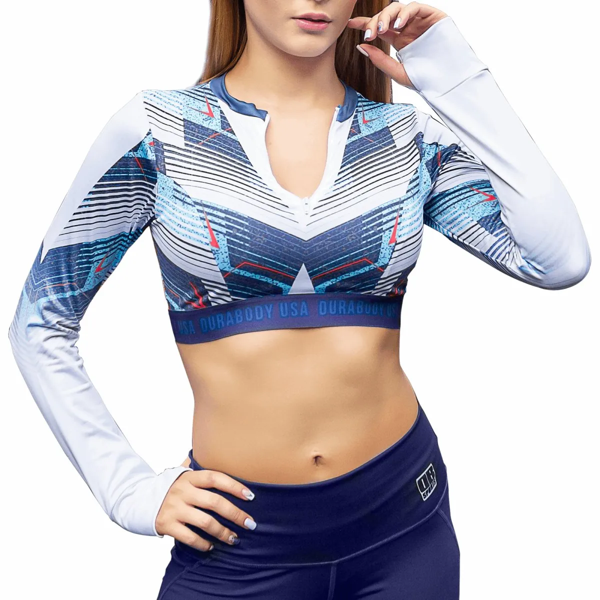 Active Blue Long Sleeve Crop Top
