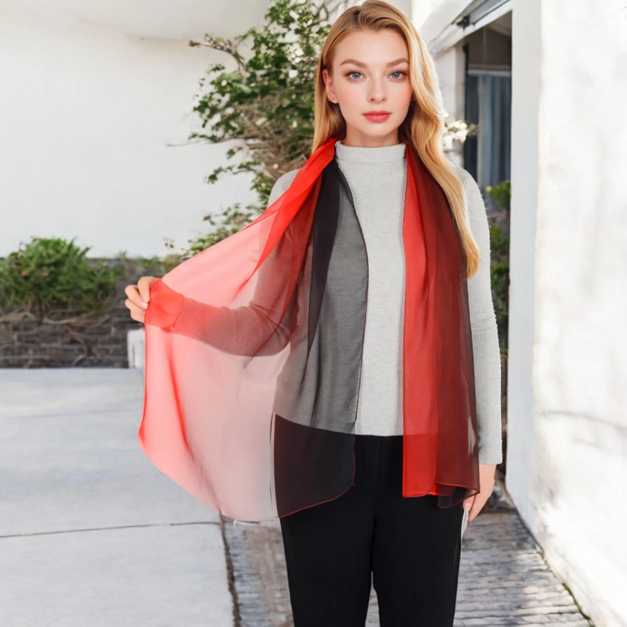 Anna-Kaci Women's Lightweight Gradient Chiffon Scarves with Flowing Ruffled Edges in Vibrant Multi-Color Designs