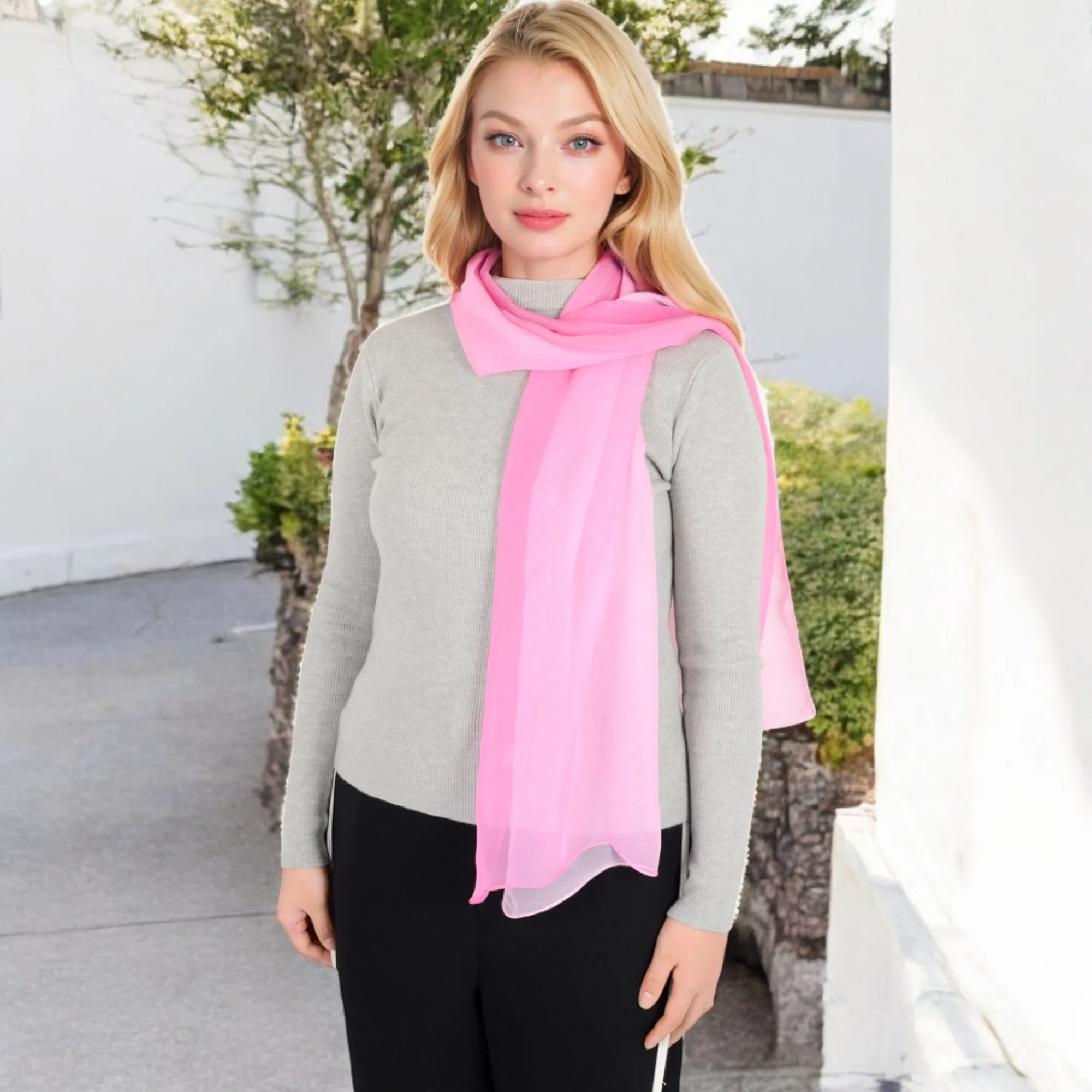 Anna-Kaci Women's Lightweight Gradient Chiffon Scarves with Flowing Ruffled Edges in Vibrant Multi-Color Designs