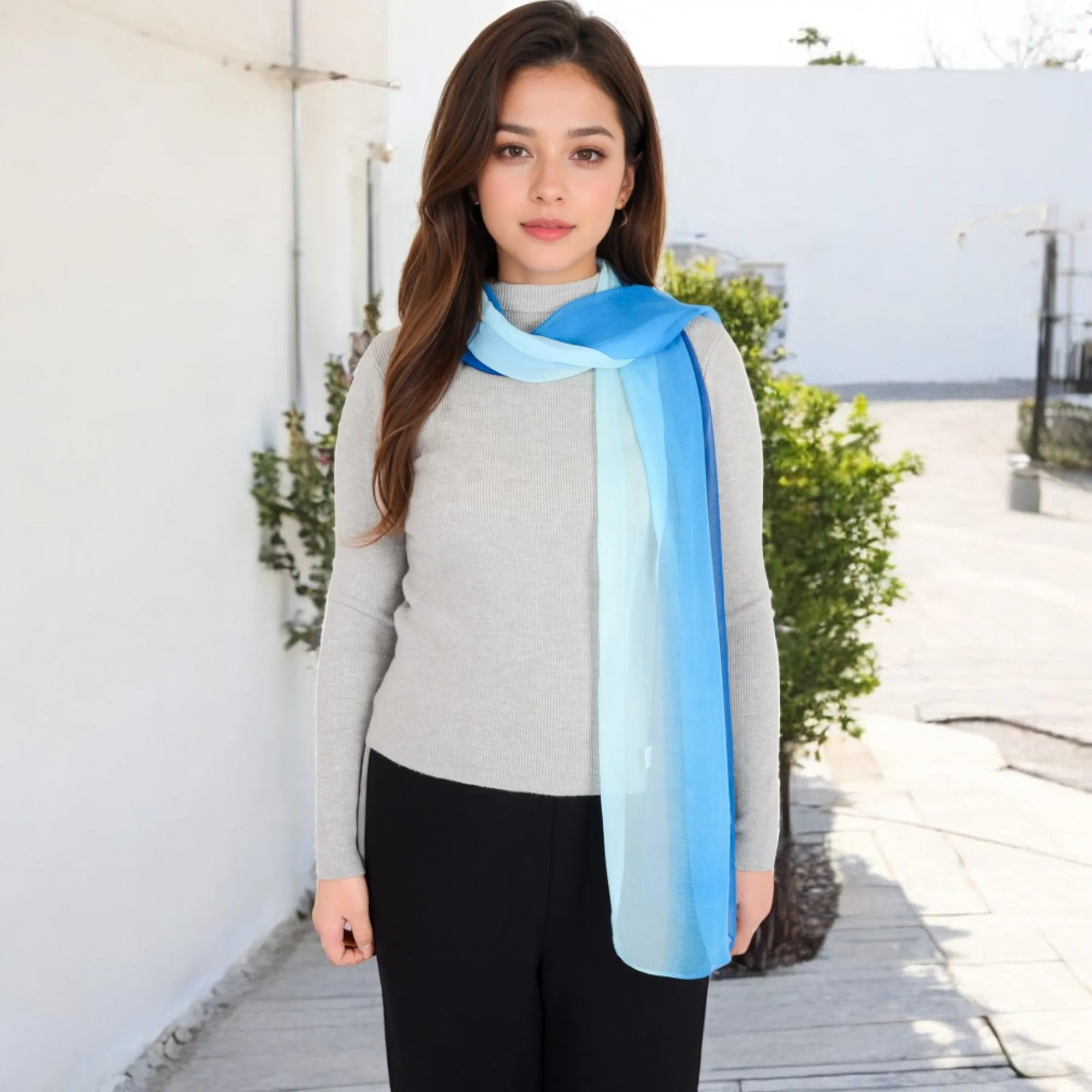 Anna-Kaci Women's Lightweight Gradient Chiffon Scarves with Flowing Ruffled Edges in Vibrant Multi-Color Designs