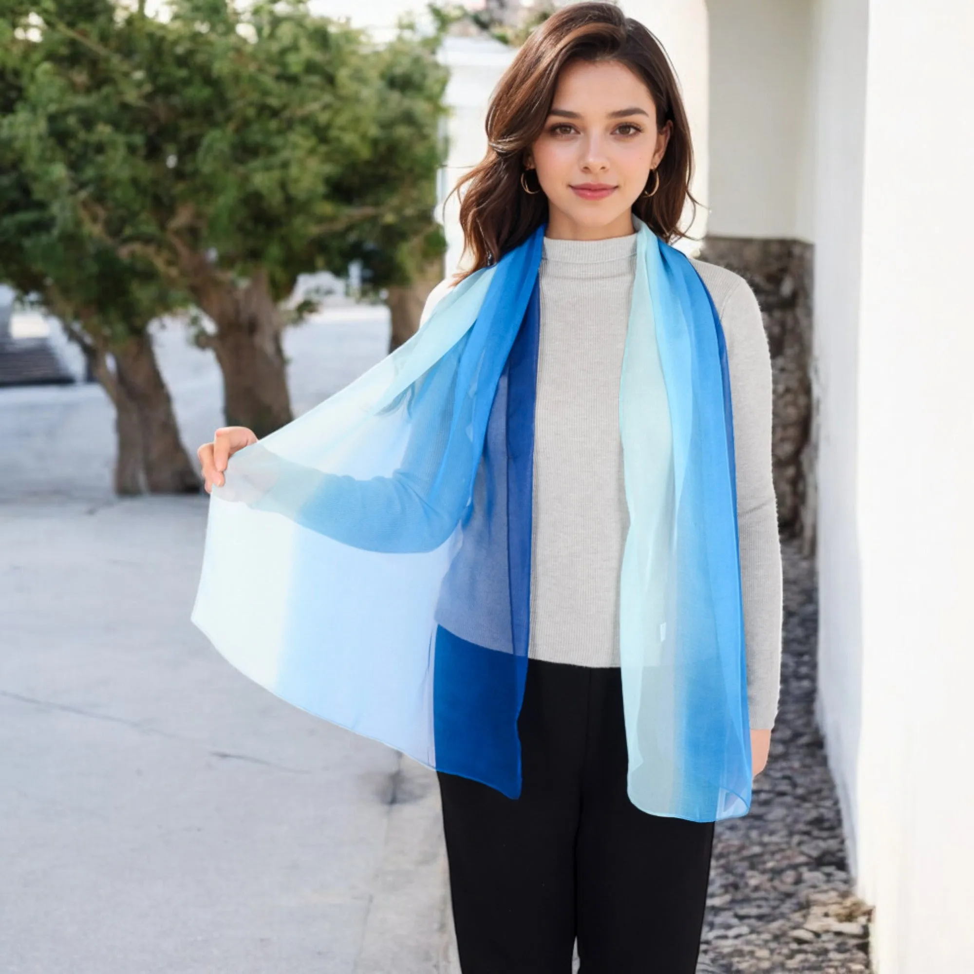 Anna-Kaci Women's Lightweight Gradient Chiffon Scarves with Flowing Ruffled Edges in Vibrant Multi-Color Designs