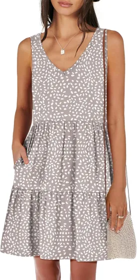 ANRABESS Womens Summer Casual Tank Dress Sleeveless V Neck T Shirt Sundress Flowy Tiered Swing Mini Beach Vacation Dresses