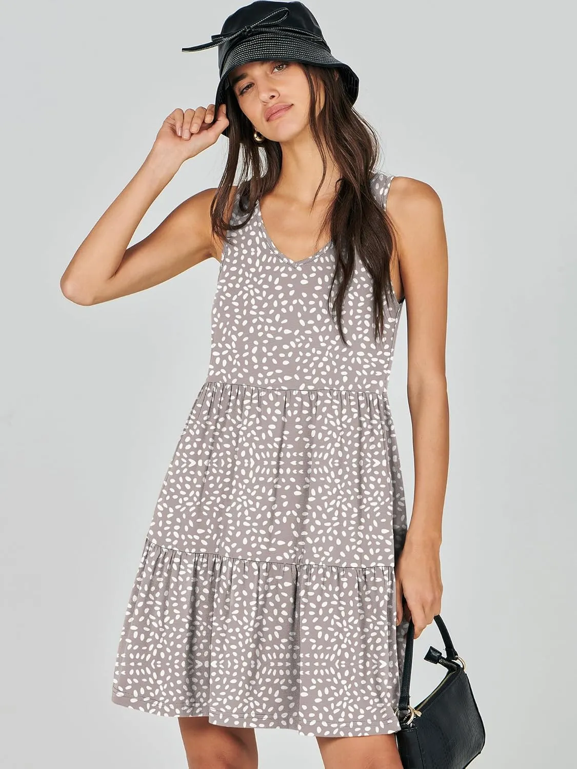 ANRABESS Womens Summer Casual Tank Dress Sleeveless V Neck T Shirt Sundress Flowy Tiered Swing Mini Beach Vacation Dresses