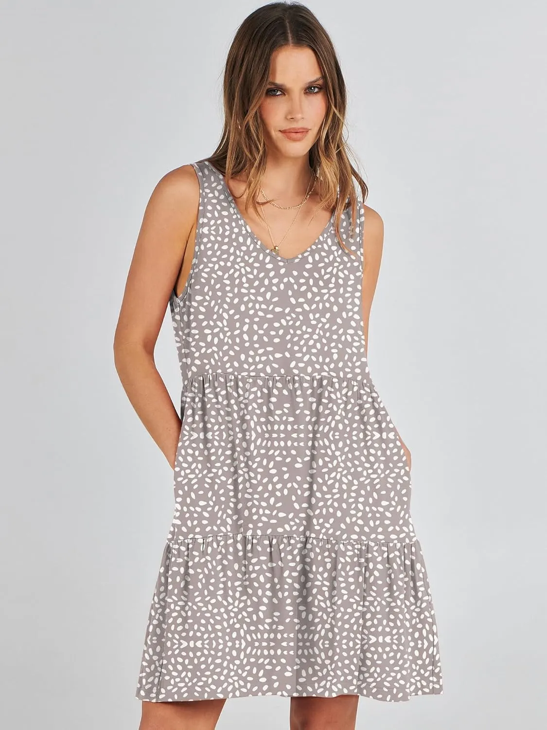 ANRABESS Womens Summer Casual Tank Dress Sleeveless V Neck T Shirt Sundress Flowy Tiered Swing Mini Beach Vacation Dresses
