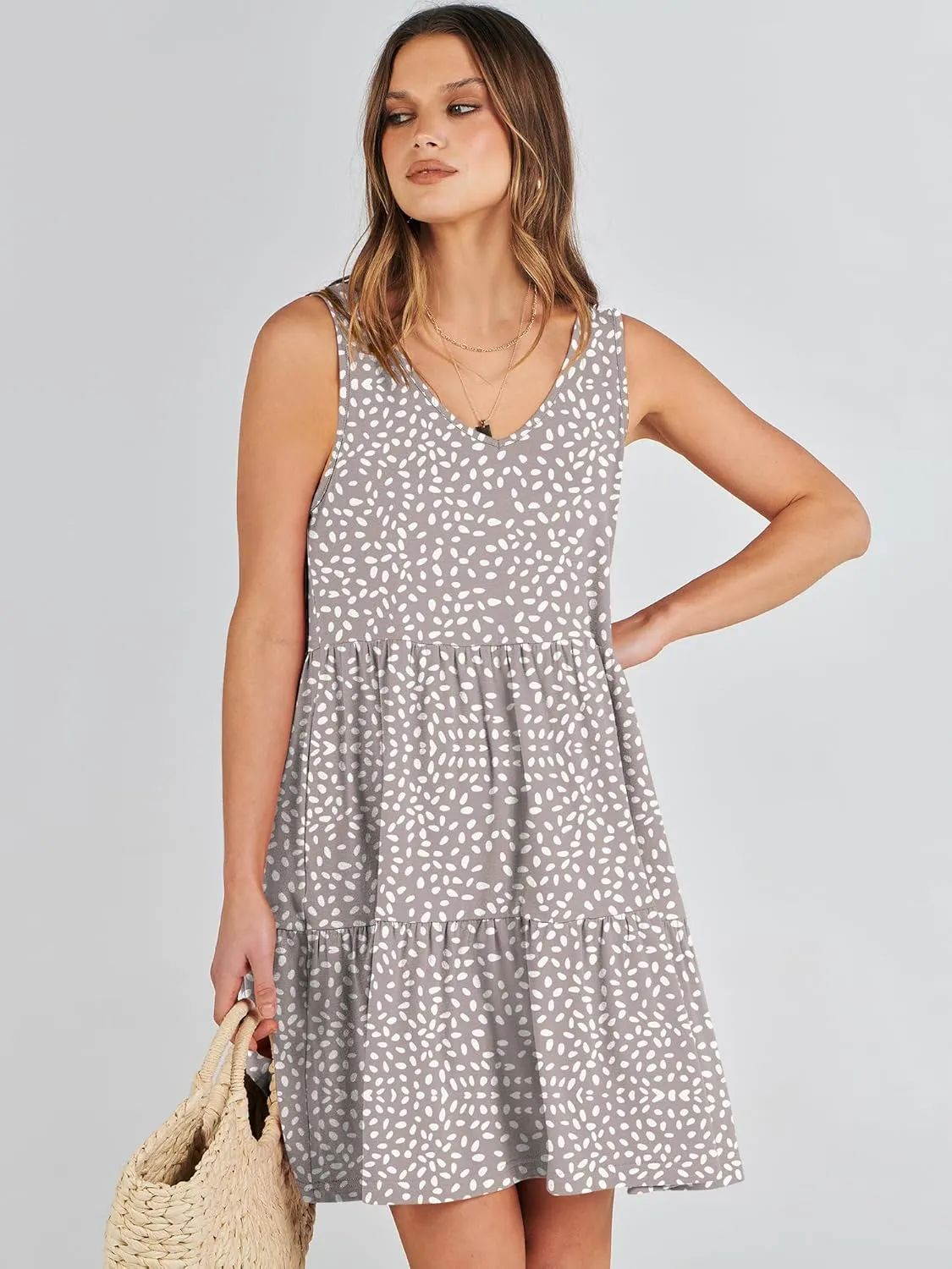 ANRABESS Womens Summer Casual Tank Dress Sleeveless V Neck T Shirt Sundress Flowy Tiered Swing Mini Beach Vacation Dresses