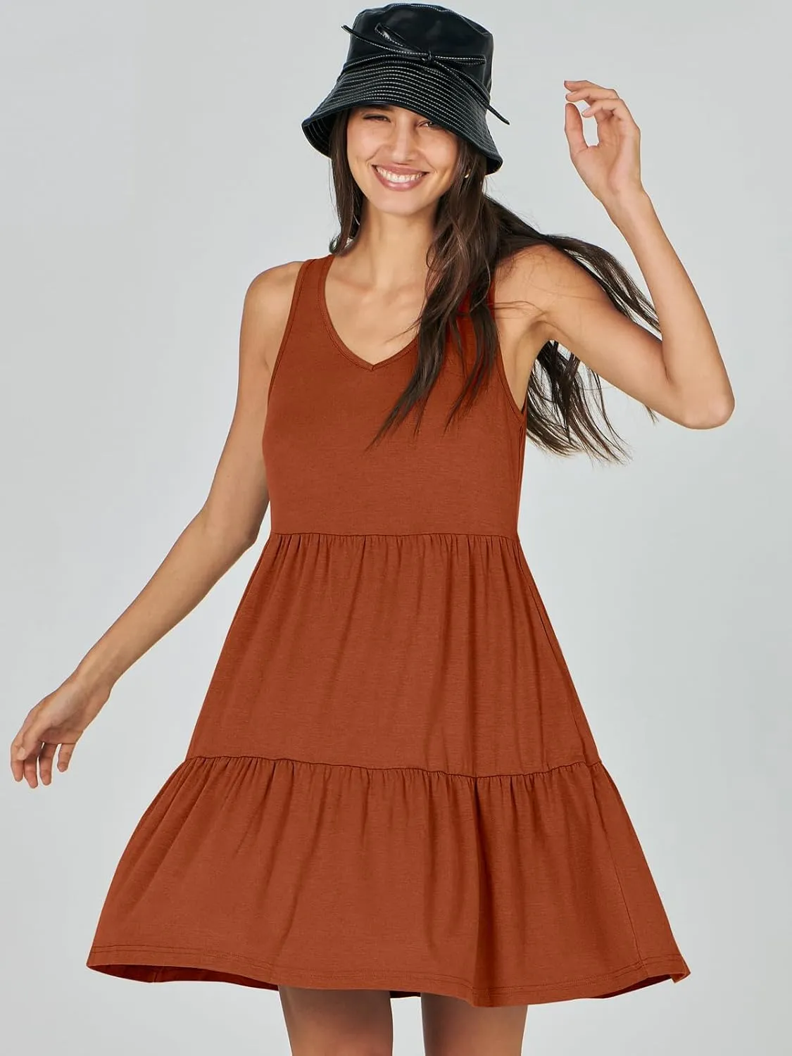 ANRABESS Womens Summer Casual Tank Dress Sleeveless V Neck T Shirt Sundress Flowy Tiered Swing Mini Beach Vacation Dresses