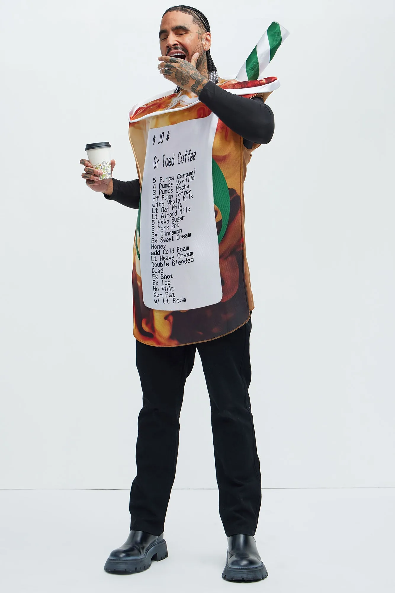 Barista Nightmare Coffee Cup 1 Piece Tunic Costume - Brown/combo