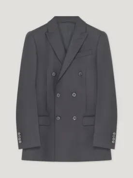 Black Long Double-Breasted Flannel Jacket
