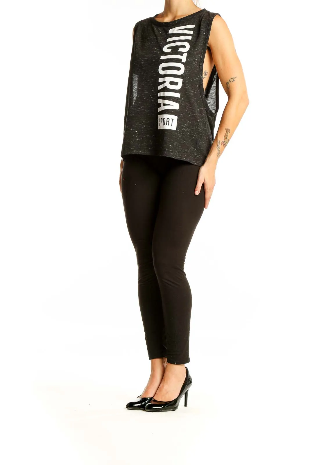 Black Speckled Sleeveless Workout Tank