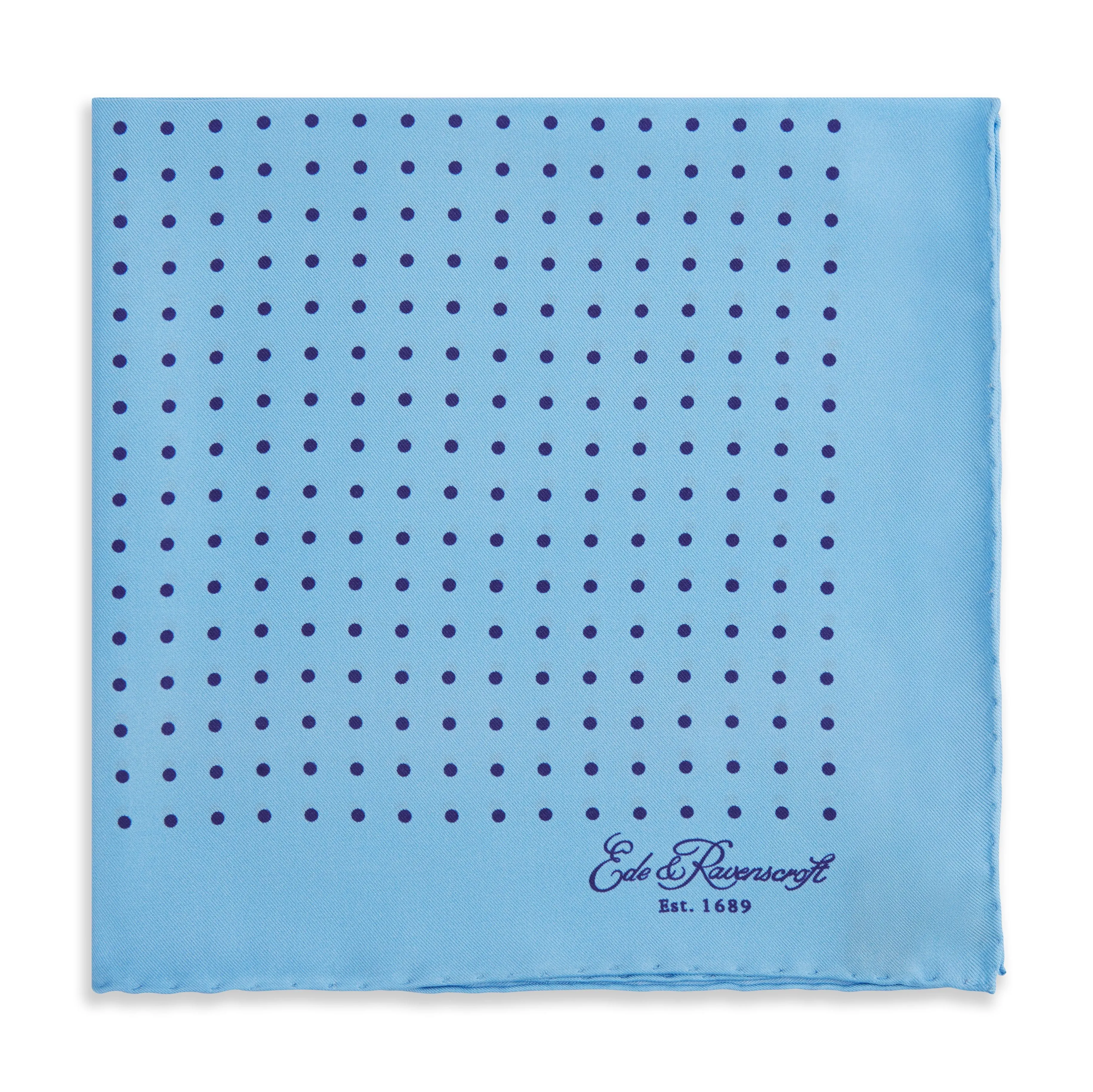 Blue and Navy Spot Printed Silk Pocket Square