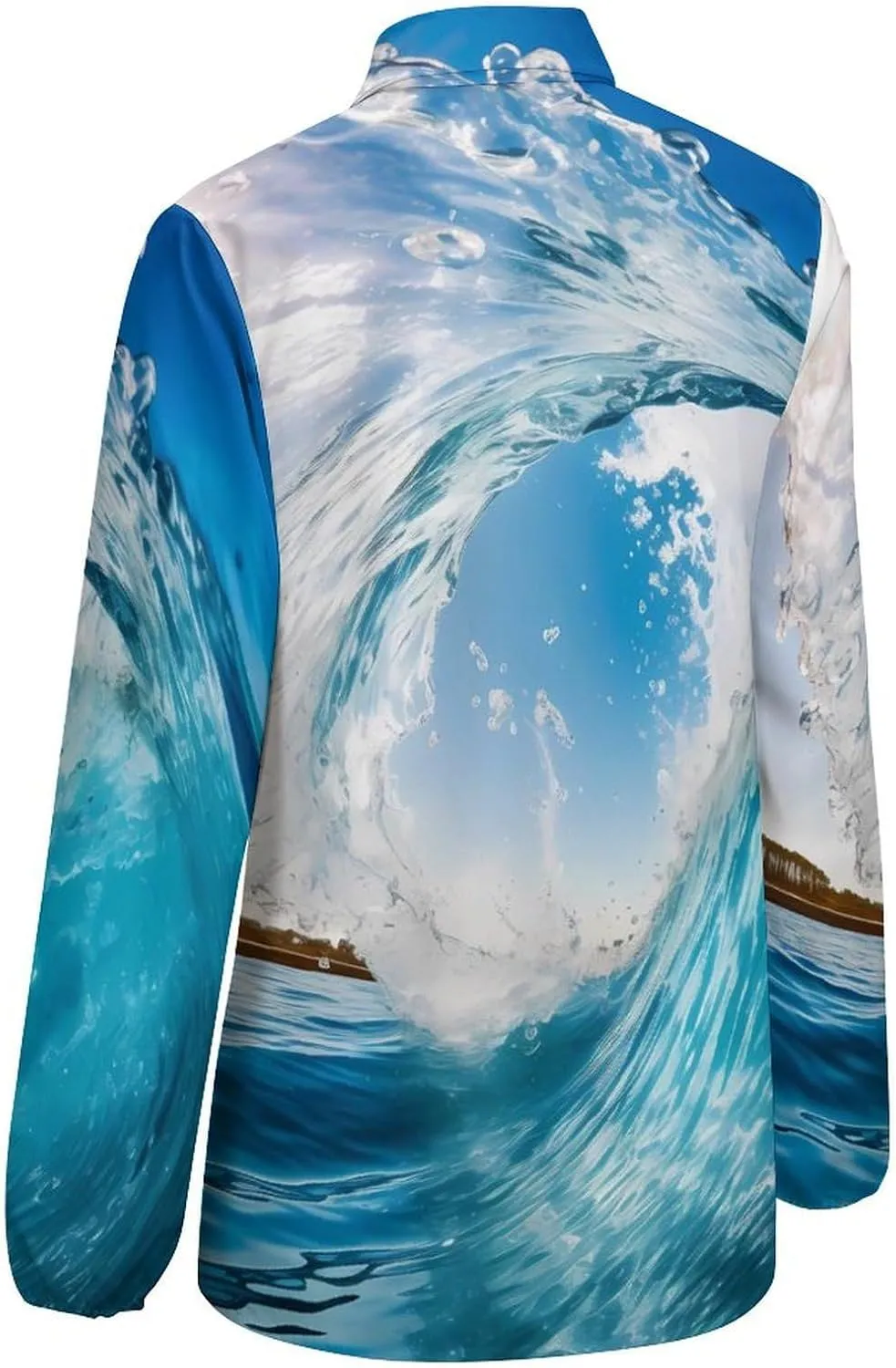 Blue Ocean Wave Surfing Womens Long Sleeve Shirts V Neck Button Down Blouses Casual T-Shirt Tops