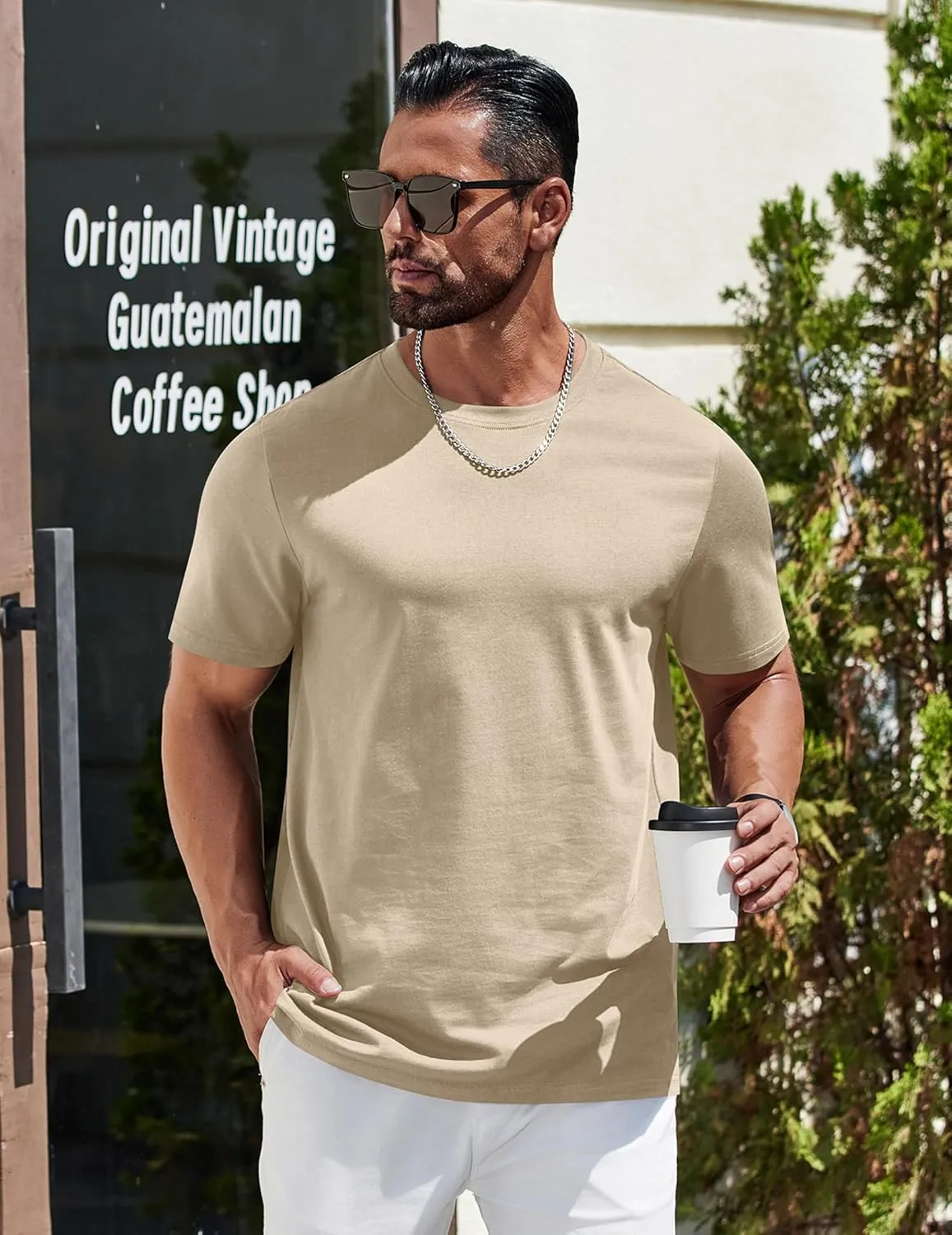COOFANDY Mens T-Shirts 100% Cotton Heavyweight Premium Short Sleeve Shirt Crew Neck Basic Tshirt