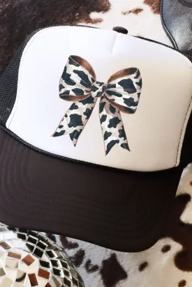 Cow Print Coquette Bow Otto Black with White Foam Front Trucker Hat