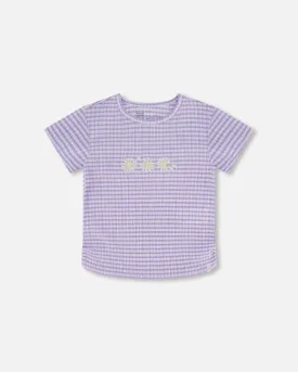 Crinkle Jersey Top With Flower Applique Vichy Lilac