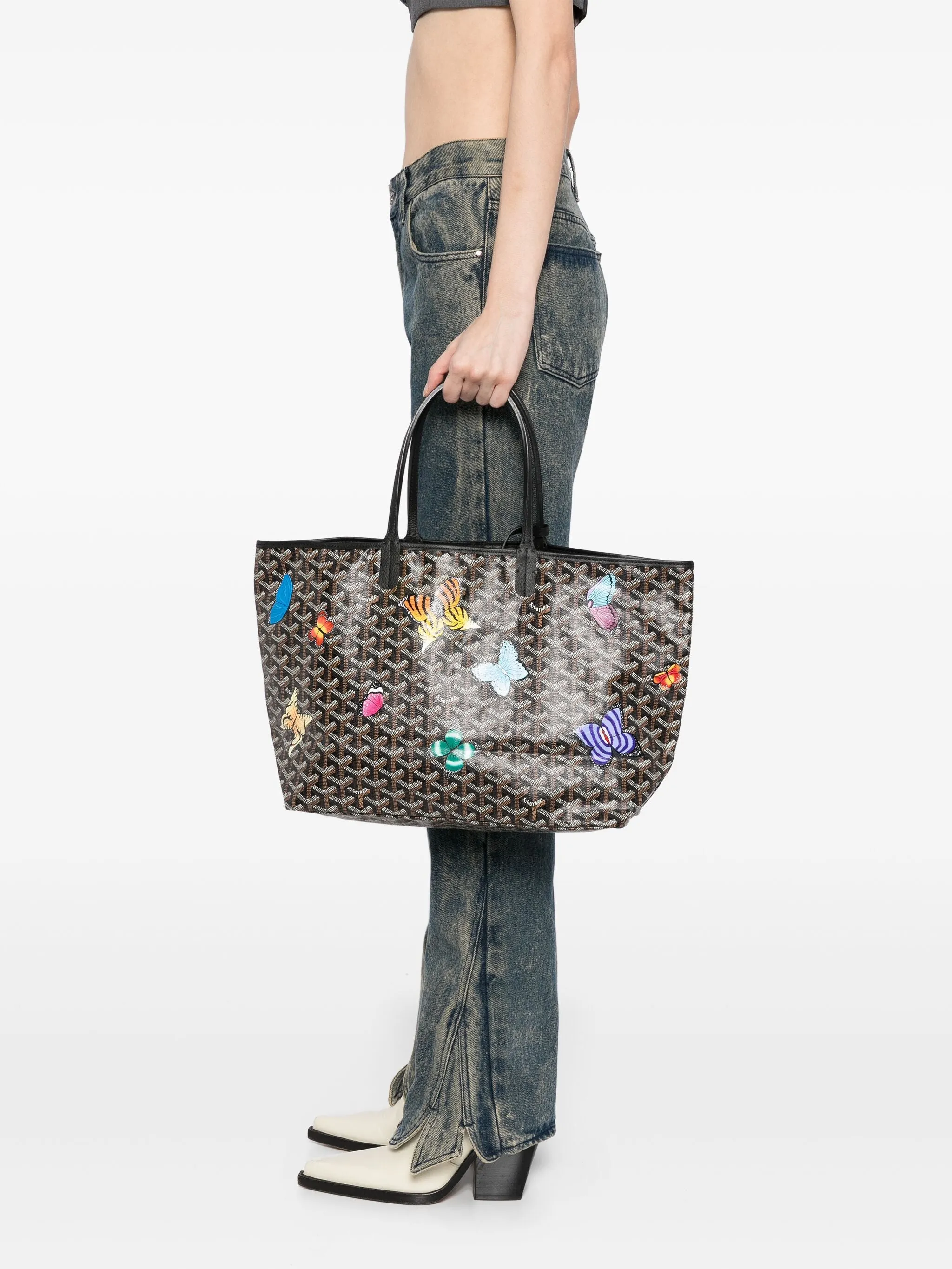 Customised Black 'Butterflies' Monogram St Louis PM Bag