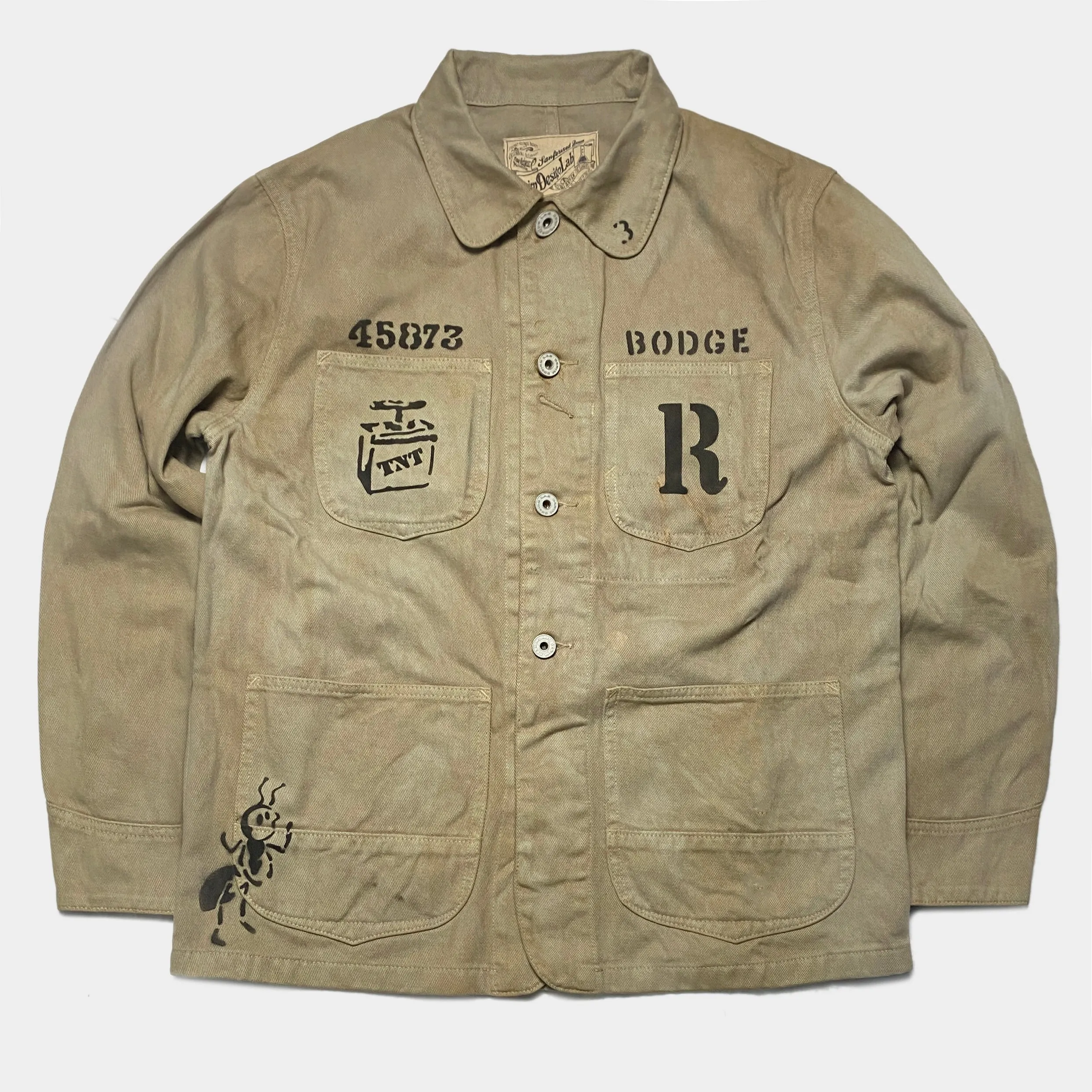 DDL 305 TUBMAN-GR LIMITED EDITION REGULAR FIT VINTAGE INSPIRED RAILMAN JACKET GARMENT DYED CONE PARRAS BULL DENIM-13.75oz-GD BIEGE