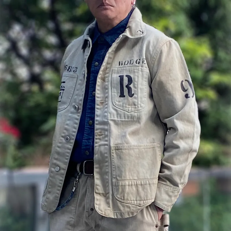 DDL 305 TUBMAN-GR LIMITED EDITION REGULAR FIT VINTAGE INSPIRED RAILMAN JACKET GARMENT DYED CONE PARRAS BULL DENIM-13.75oz-GD BIEGE