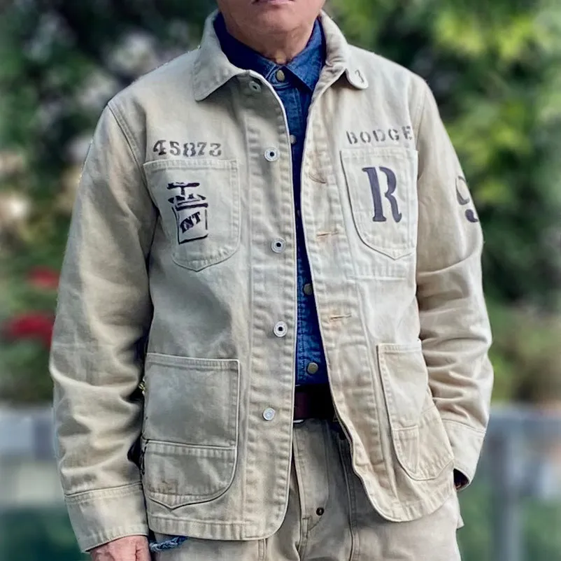 DDL 305 TUBMAN-GR LIMITED EDITION REGULAR FIT VINTAGE INSPIRED RAILMAN JACKET GARMENT DYED CONE PARRAS BULL DENIM-13.75oz-GD BIEGE