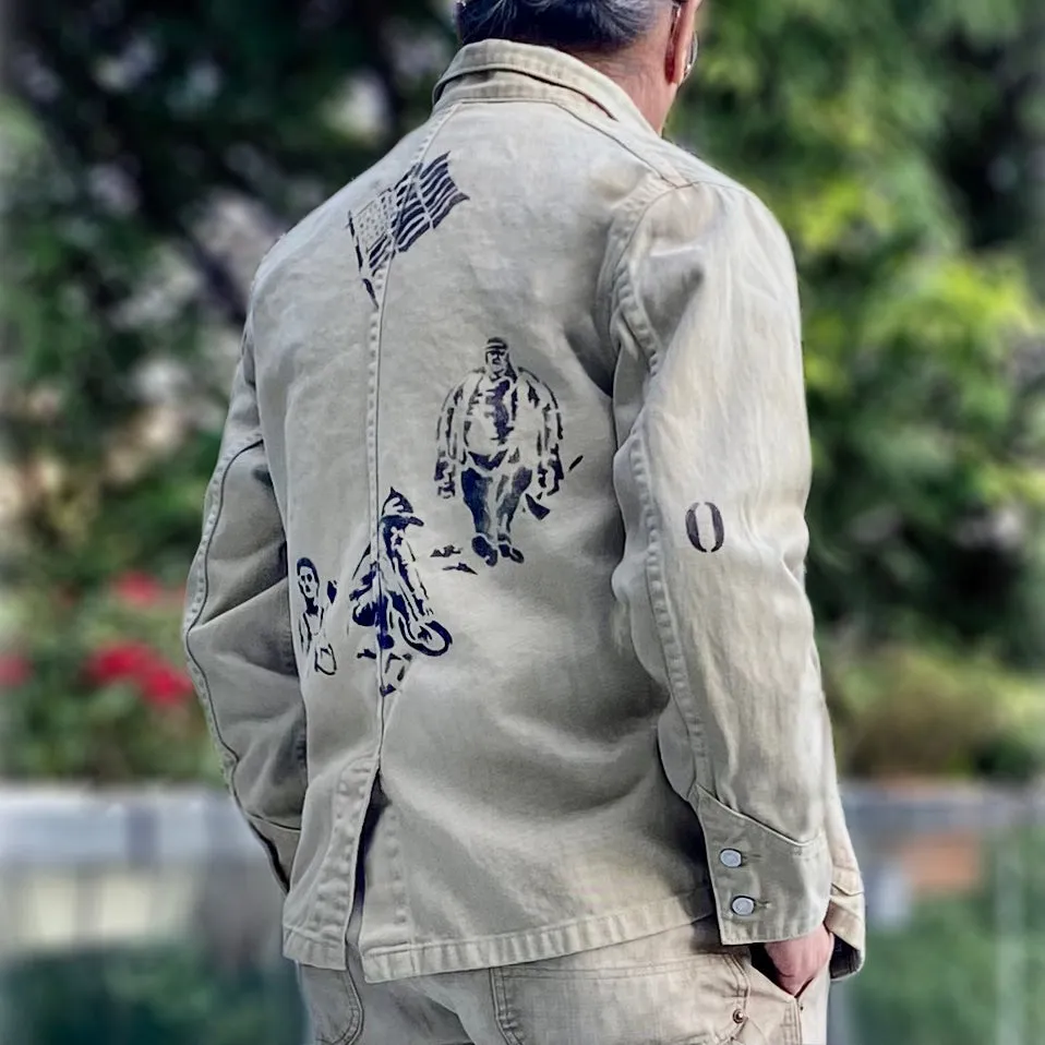 DDL 305 TUBMAN-GR LIMITED EDITION REGULAR FIT VINTAGE INSPIRED RAILMAN JACKET GARMENT DYED CONE PARRAS BULL DENIM-13.75oz-GD BIEGE