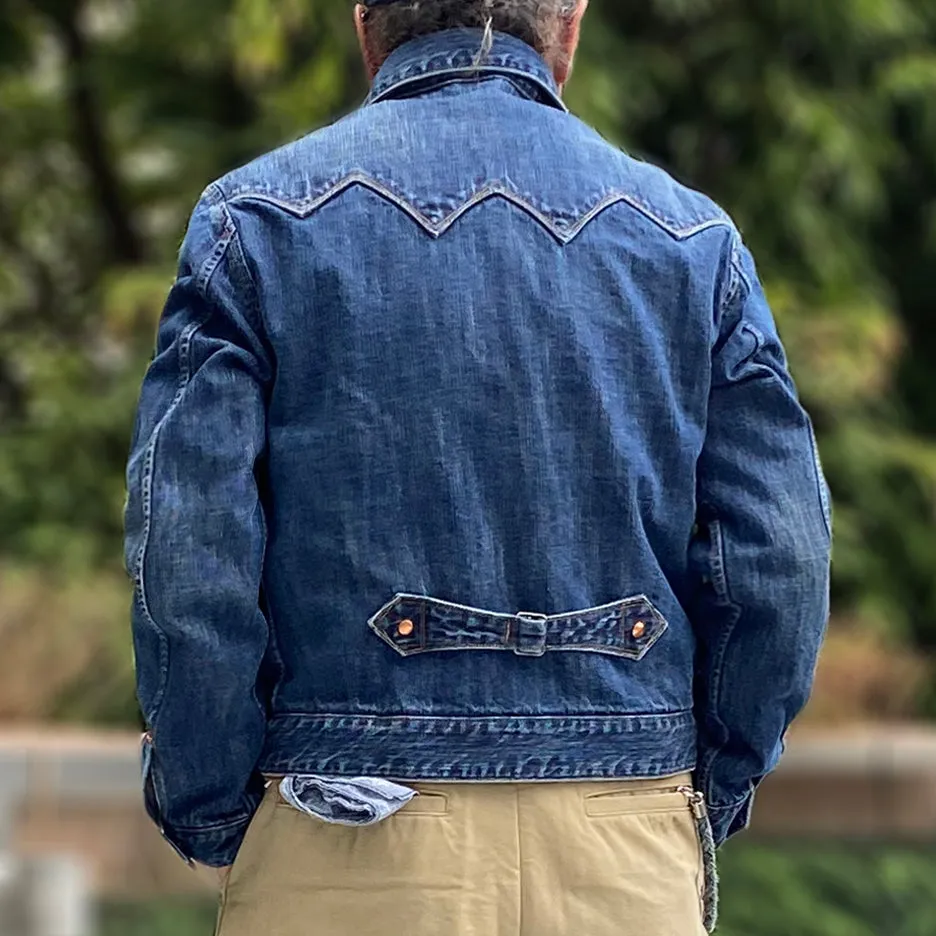 DDL 332 SWT-V1 REGULAR FIT SAWTOOTH INSPIRED 2 POCKET CONE MILLS BLACK SEED PIMA COTTON SELVEDGE DENIM VINTAGE WASH JACKET-12.25OZ-V1 INDIGO