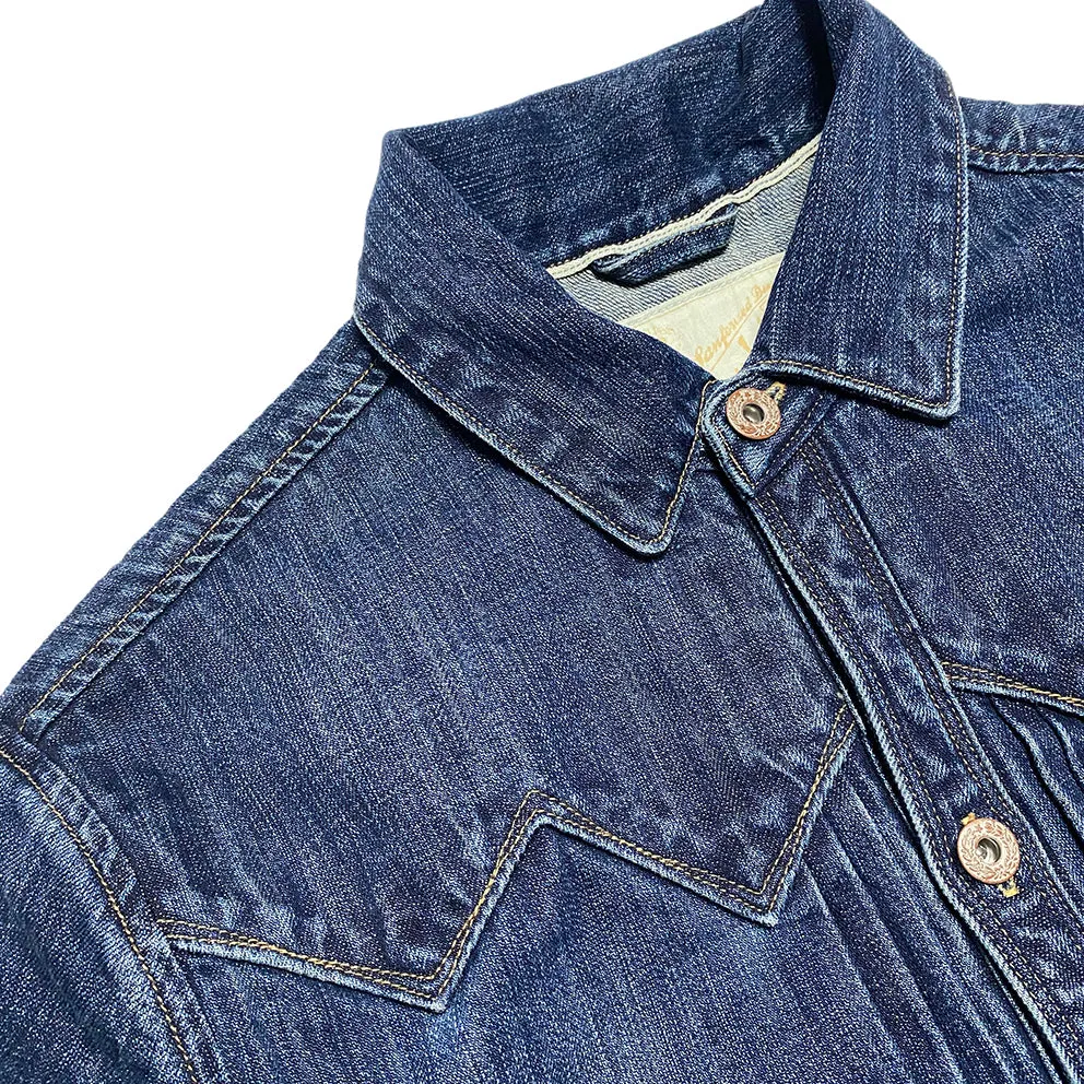 DDL 332 SWT-V1 REGULAR FIT SAWTOOTH INSPIRED 2 POCKET CONE MILLS BLACK SEED PIMA COTTON SELVEDGE DENIM VINTAGE WASH JACKET-12.25OZ-V1 INDIGO