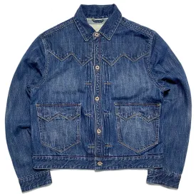 DDL 332 SWT-V1 REGULAR FIT SAWTOOTH INSPIRED 2 POCKET CONE MILLS BLACK SEED PIMA COTTON SELVEDGE DENIM VINTAGE WASH JACKET-12.25OZ-V1 INDIGO