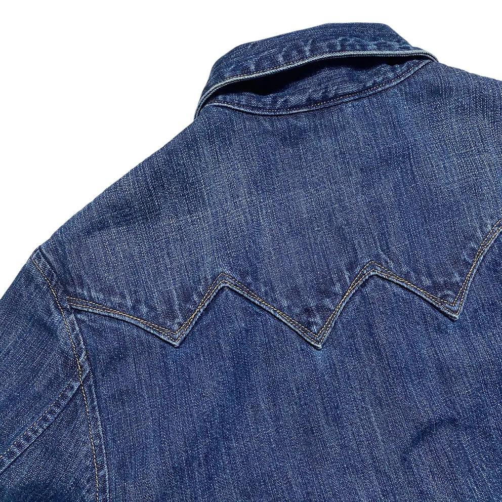 DDL 332 SWT-V1 REGULAR FIT SAWTOOTH INSPIRED 2 POCKET CONE MILLS BLACK SEED PIMA COTTON SELVEDGE DENIM VINTAGE WASH JACKET-12.25OZ-V1 INDIGO