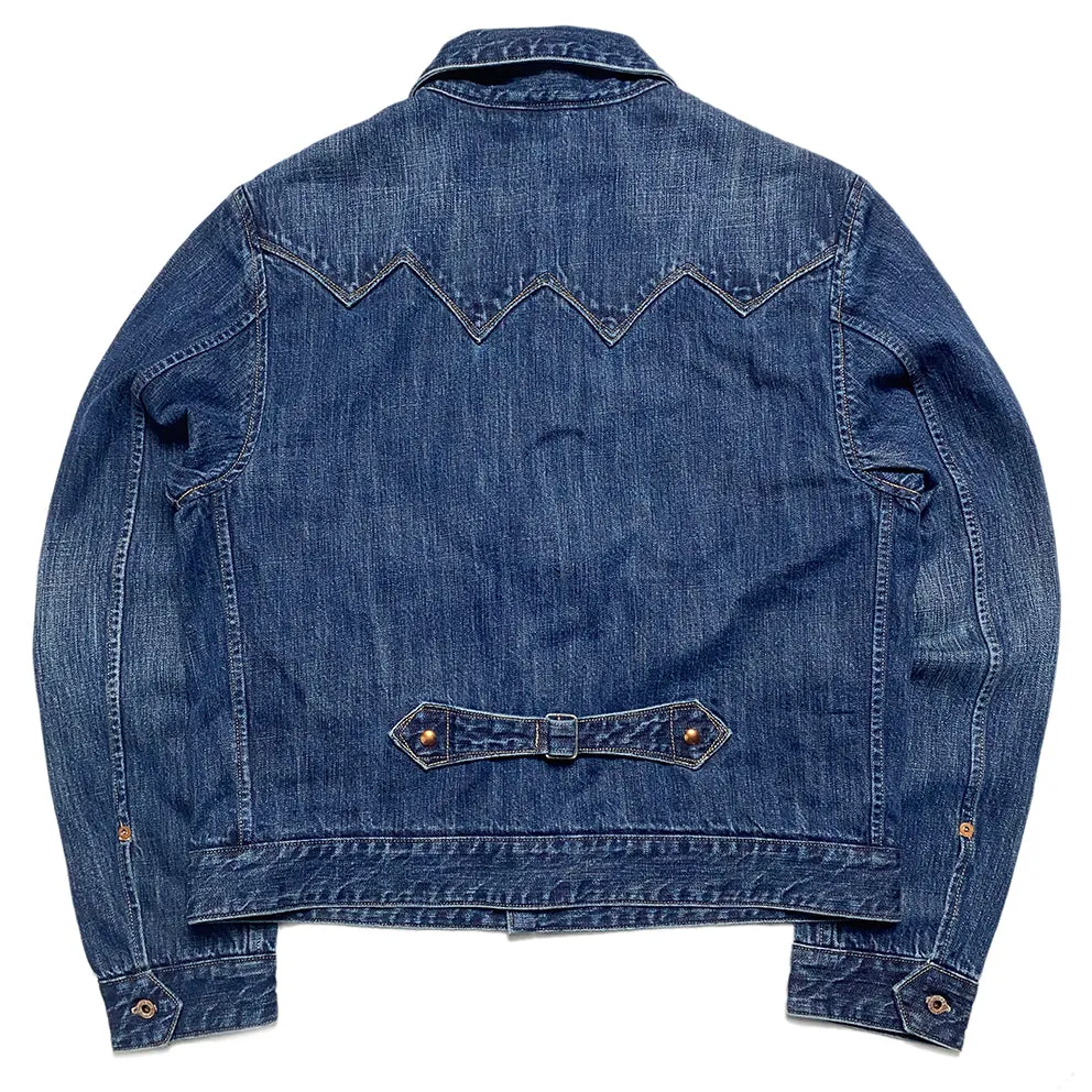 DDL 332 SWT-V1 REGULAR FIT SAWTOOTH INSPIRED 2 POCKET CONE MILLS BLACK SEED PIMA COTTON SELVEDGE DENIM VINTAGE WASH JACKET-12.25OZ-V1 INDIGO