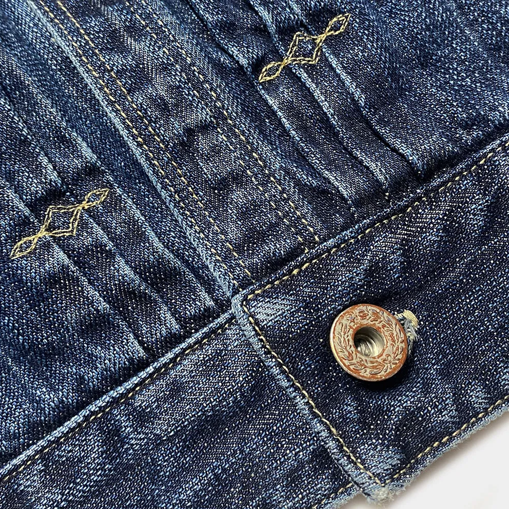 DDL 332 TRUCKER-V1 REGULAR FIT SELVEDGE DENIM 2 POCKET JACKET VINTAGE WASH-12.25OZ-V1 INDIGO