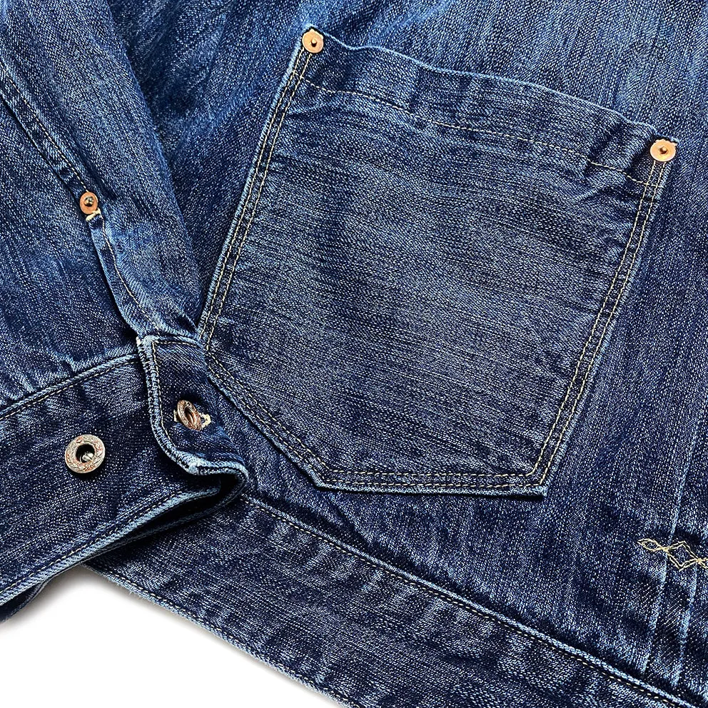 DDL 332 TRUCKER-V1 REGULAR FIT SELVEDGE DENIM 2 POCKET JACKET VINTAGE WASH-12.25OZ-V1 INDIGO