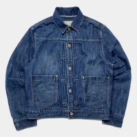 DDL 332 TRUCKER-V1 REGULAR FIT SELVEDGE DENIM 2 POCKET JACKET VINTAGE WASH-12.25OZ-V1 INDIGO