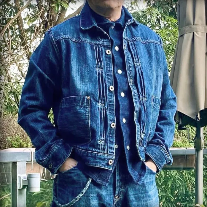 DDL 332 TRUCKER-V1 REGULAR FIT SELVEDGE DENIM 2 POCKET JACKET VINTAGE WASH-12.25OZ-V1 INDIGO