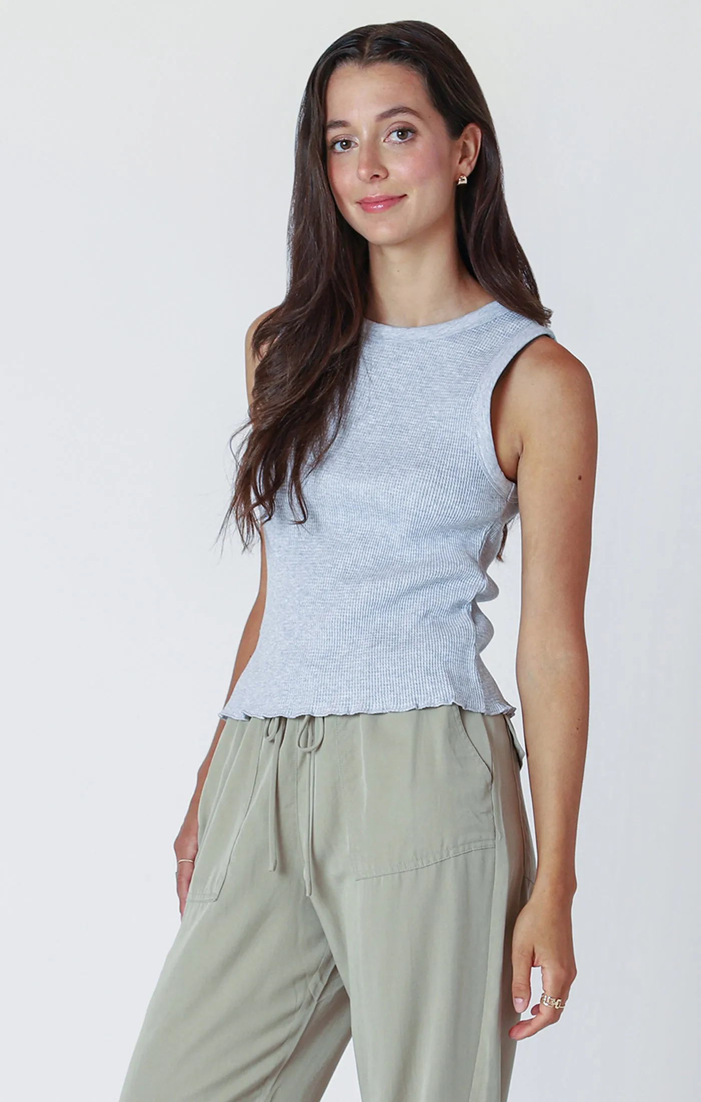 Dex Ladies Light Heather Grey Waffle Knit Tank