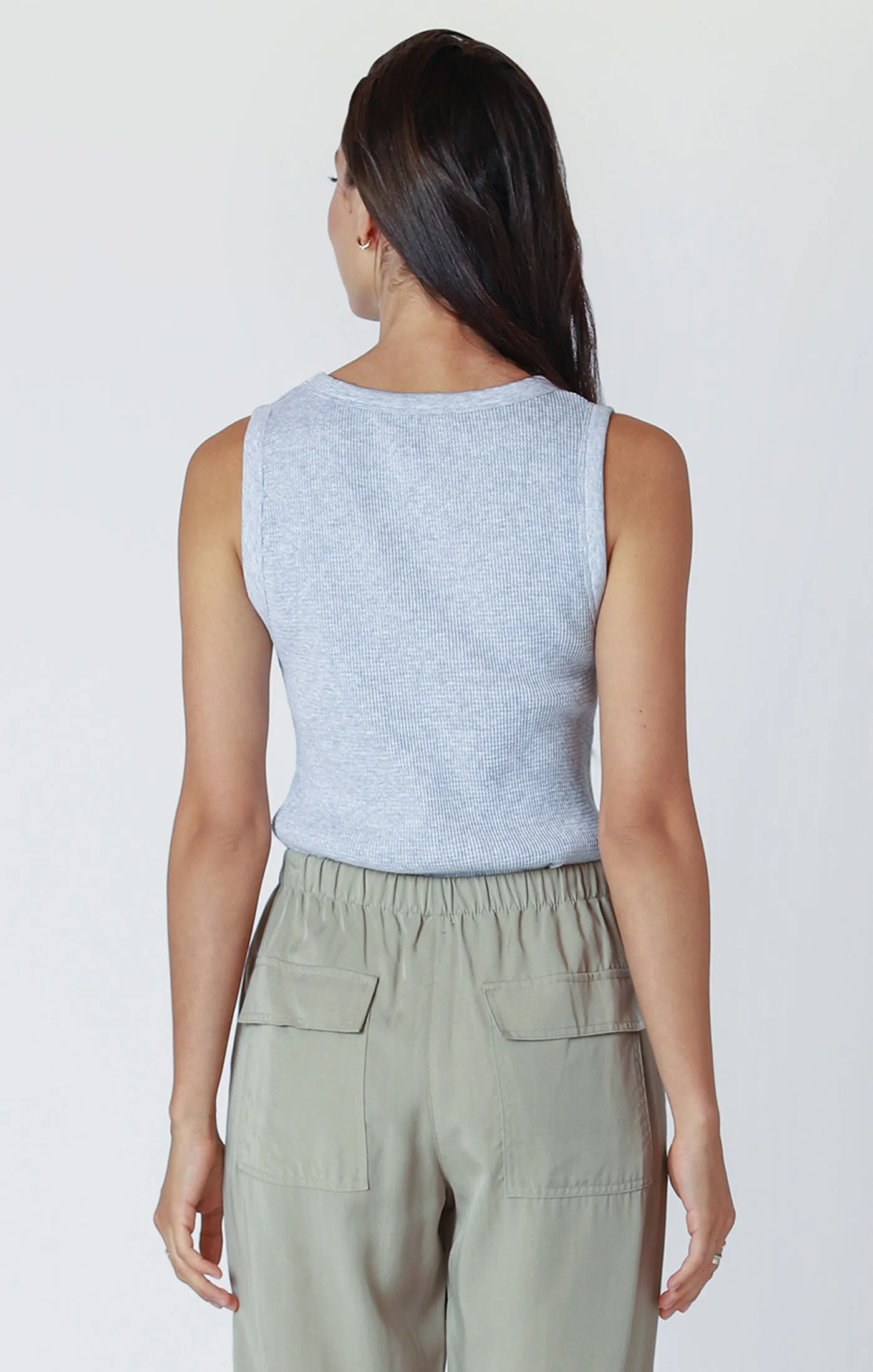 Dex Ladies Light Heather Grey Waffle Knit Tank
