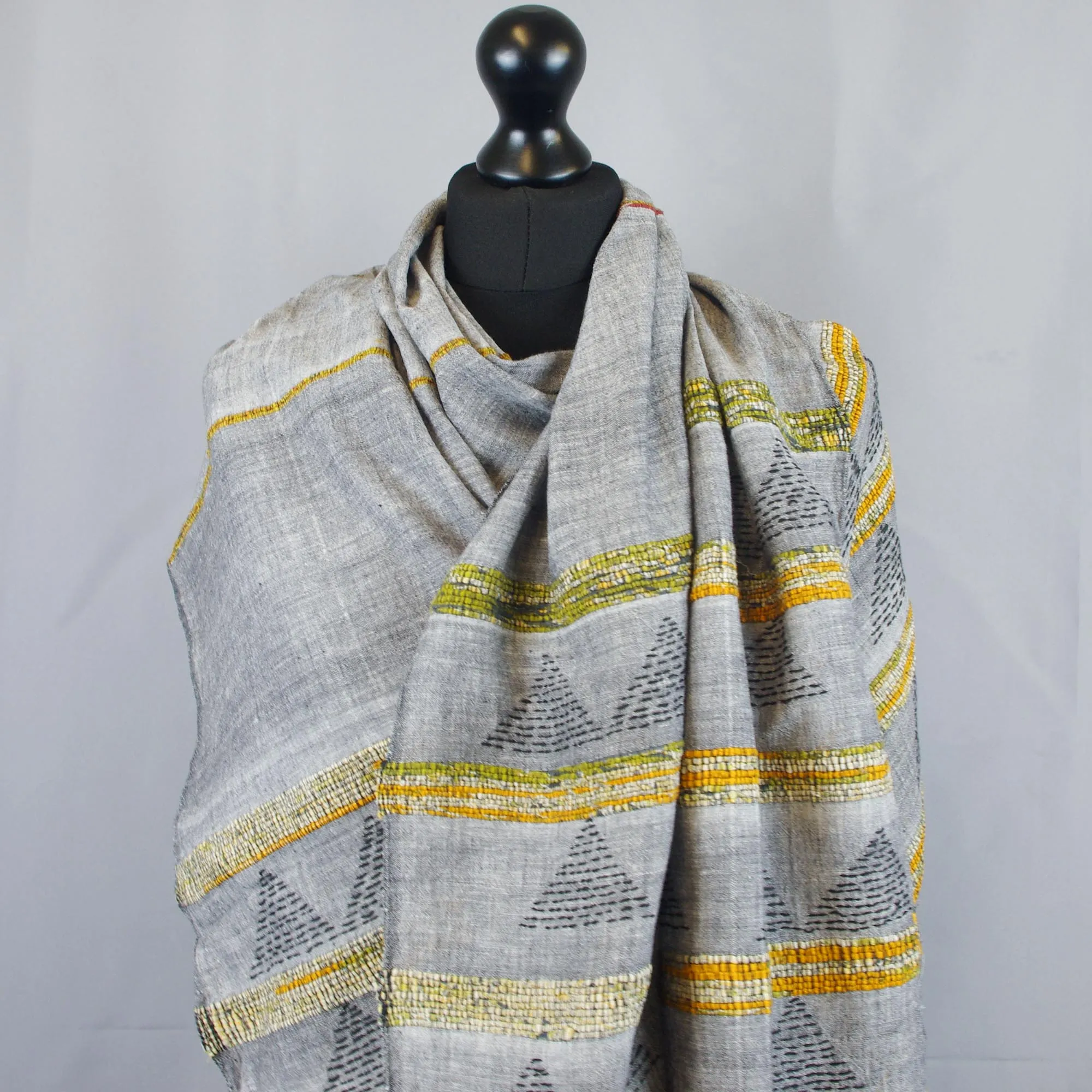 Embroidred Cotton Scarf - Grey Triangle