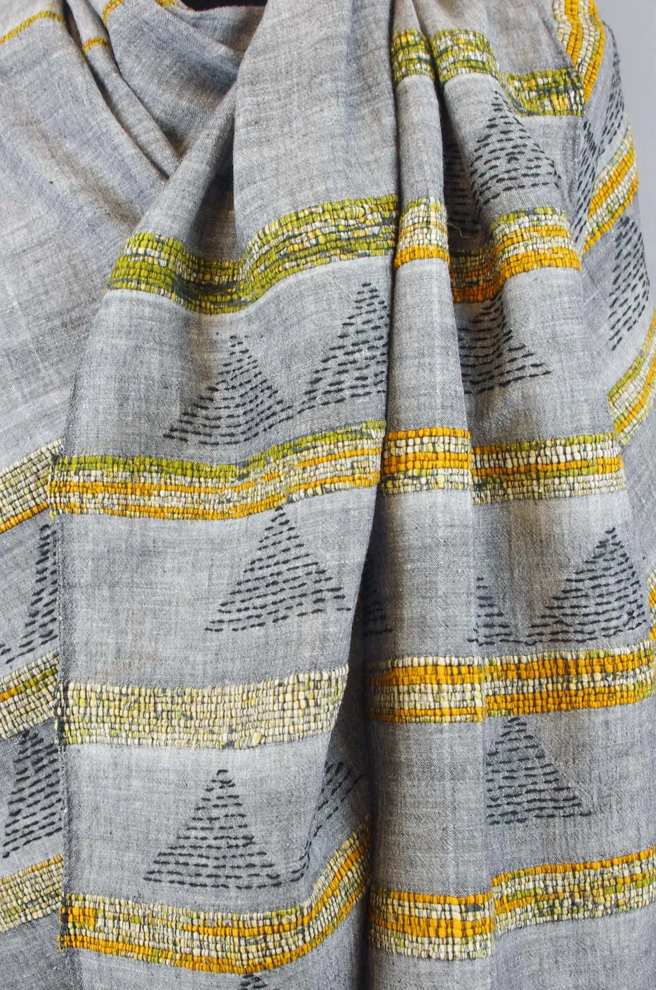 Embroidred Cotton Scarf - Grey Triangle