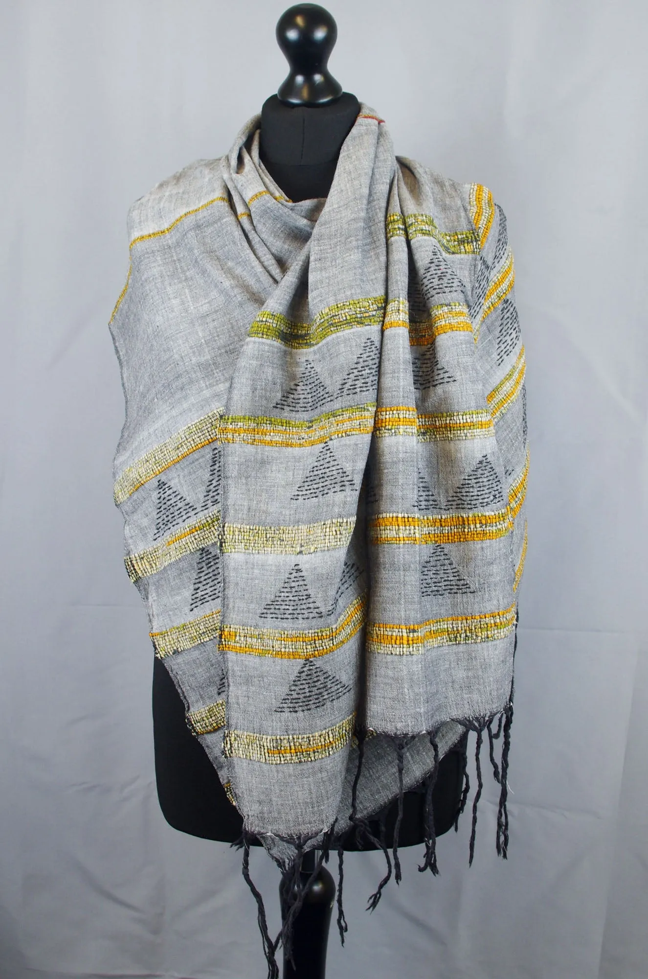 Embroidred Cotton Scarf - Grey Triangle