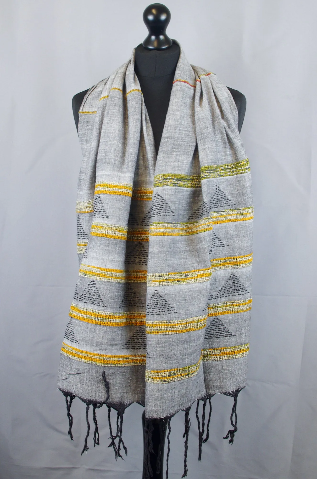 Embroidred Cotton Scarf - Grey Triangle
