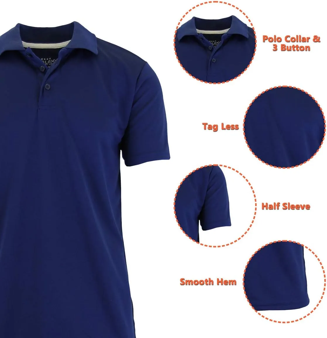 Galaxy by Harvic Men's Tagless Moisture Wicking Polo Shirt (S-3XL)
