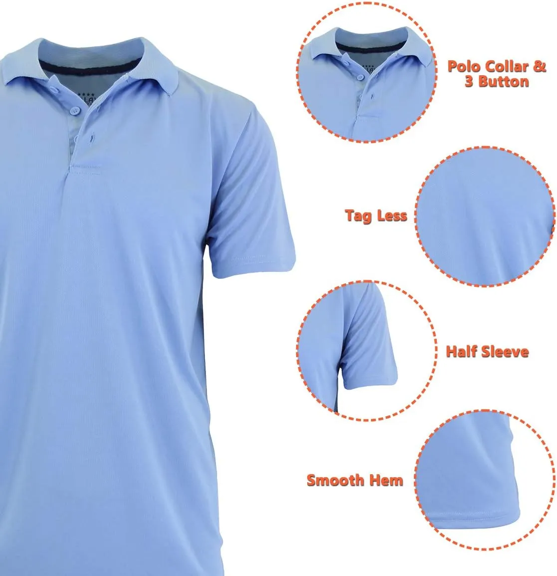 Galaxy by Harvic Men's Tagless Moisture Wicking Polo Shirt (S-3XL)