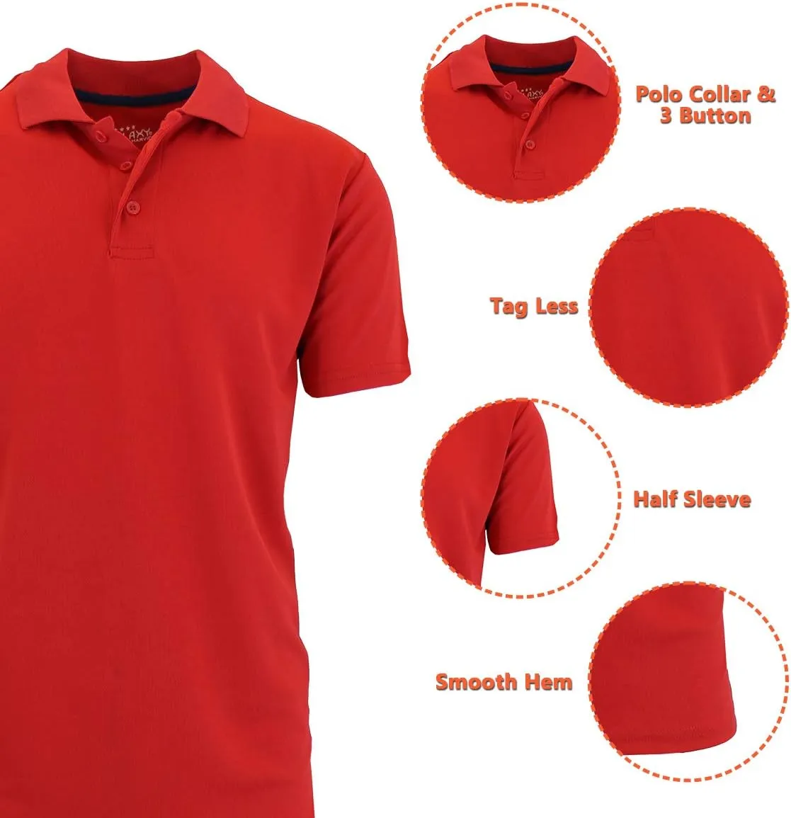 Galaxy by Harvic Men's Tagless Moisture Wicking Polo Shirt (S-3XL)